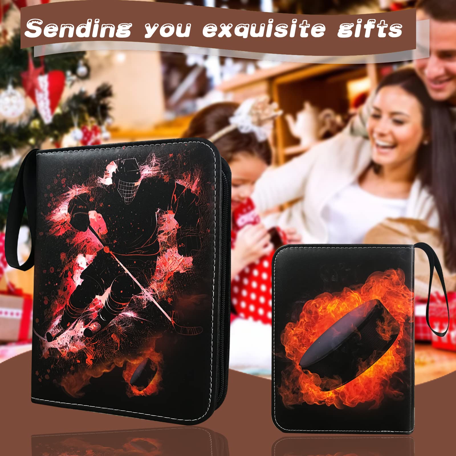 Carpeta de tarjetas de hockey, carpeta de tarjetas de intercambio de 4 bolsillos con 50 fundas extraíbles para 400 tarjetas deportivas, carpeta de 3 anillos con cremallera, álbum de almacenamiento de