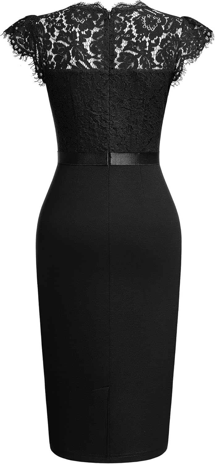 Miusol Women's Elegant Floral Lace Ruffle Design Cap Sleeve Cocktail Party Dress - Image 6