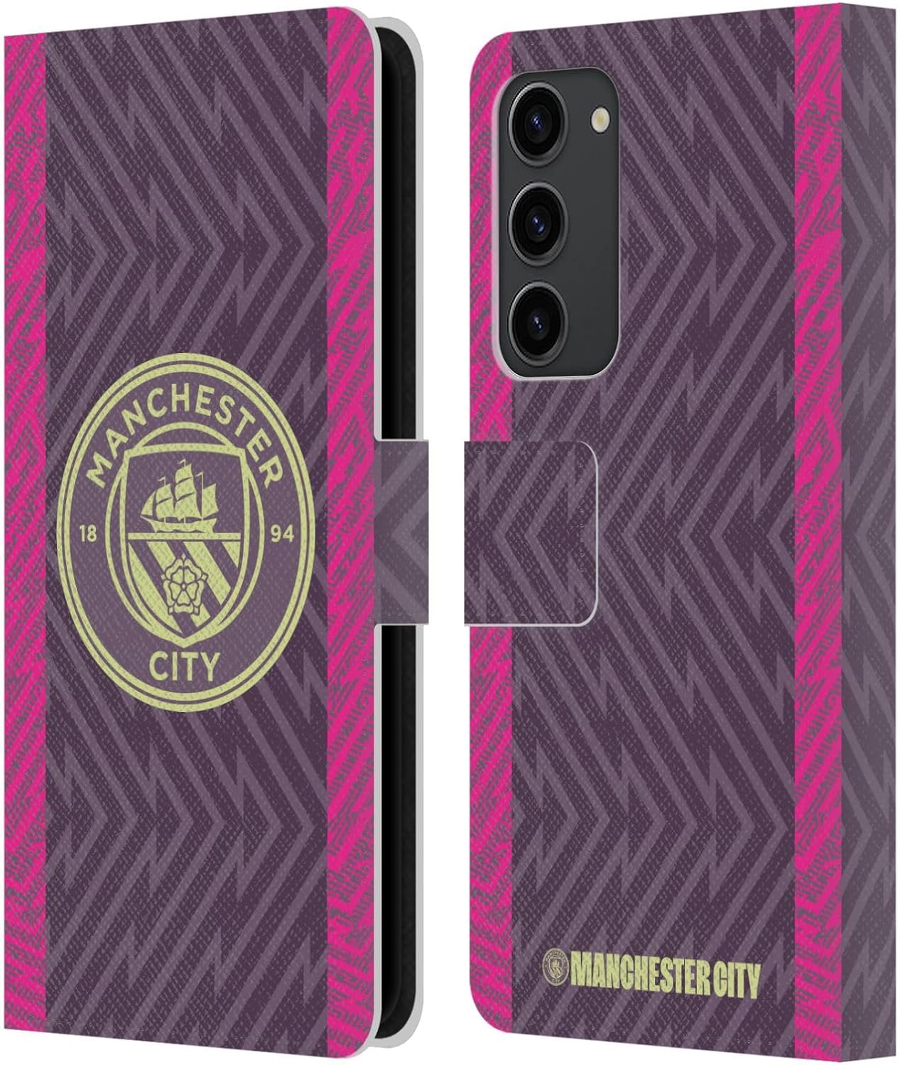 Head Case Designs Officially Licensed Manchester City Man City FC Home Goalkeeper 2023/24 Badge Kit Leather Wallet Case Compatible with Samsung Galaxy S23+ 5G