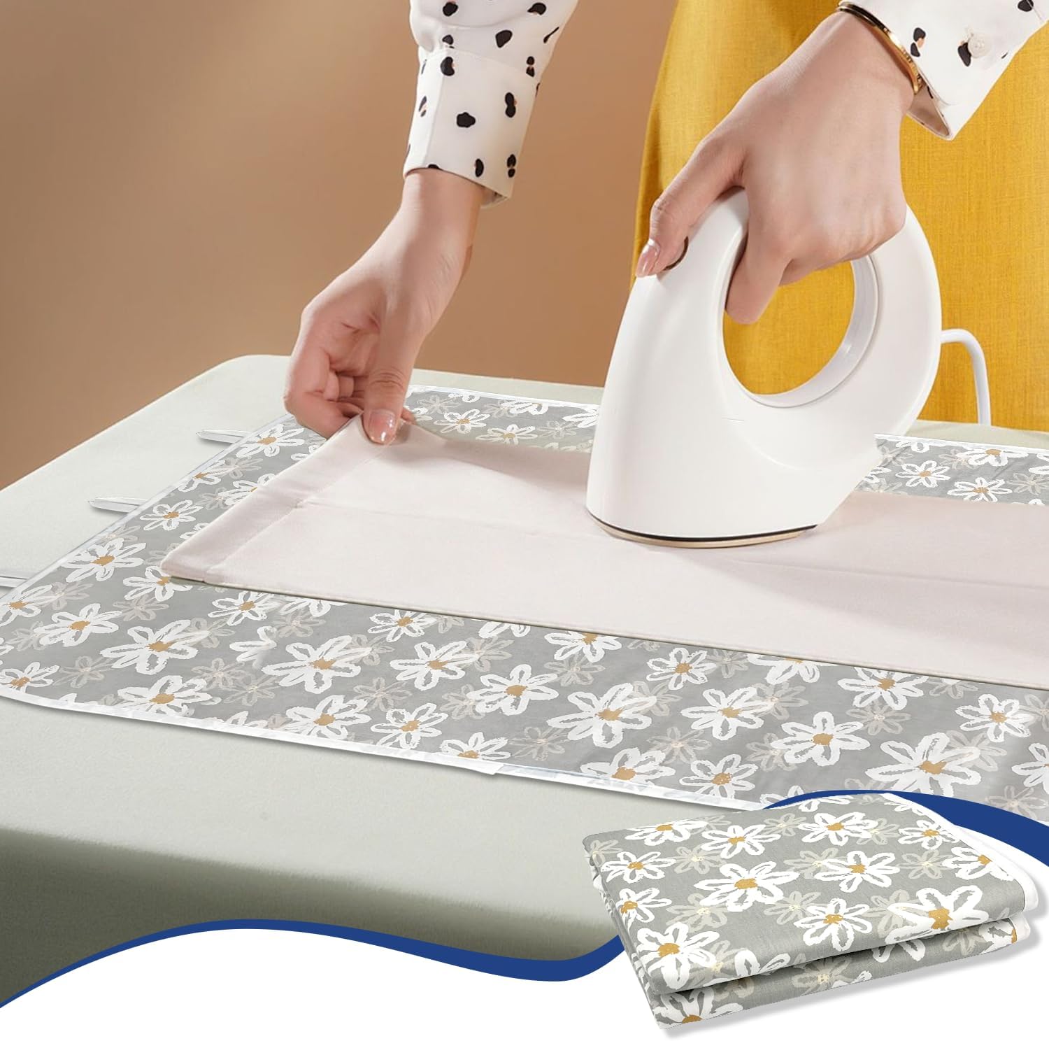 Portable Ironing Mat for Desktop, 3mm Thick Padding & Heat Resistant Cover for Steam Iron, Quilting & Travel – Foldable Ironing Board Alternative (Floral)