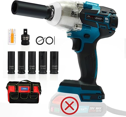Miniatura 8 de Juego de llave de impacto inalámbrica Jovant, pistola de impacto eléctrica de 20V MAX, llaves de impacto sin escobillas de 737 pies-libras (1000