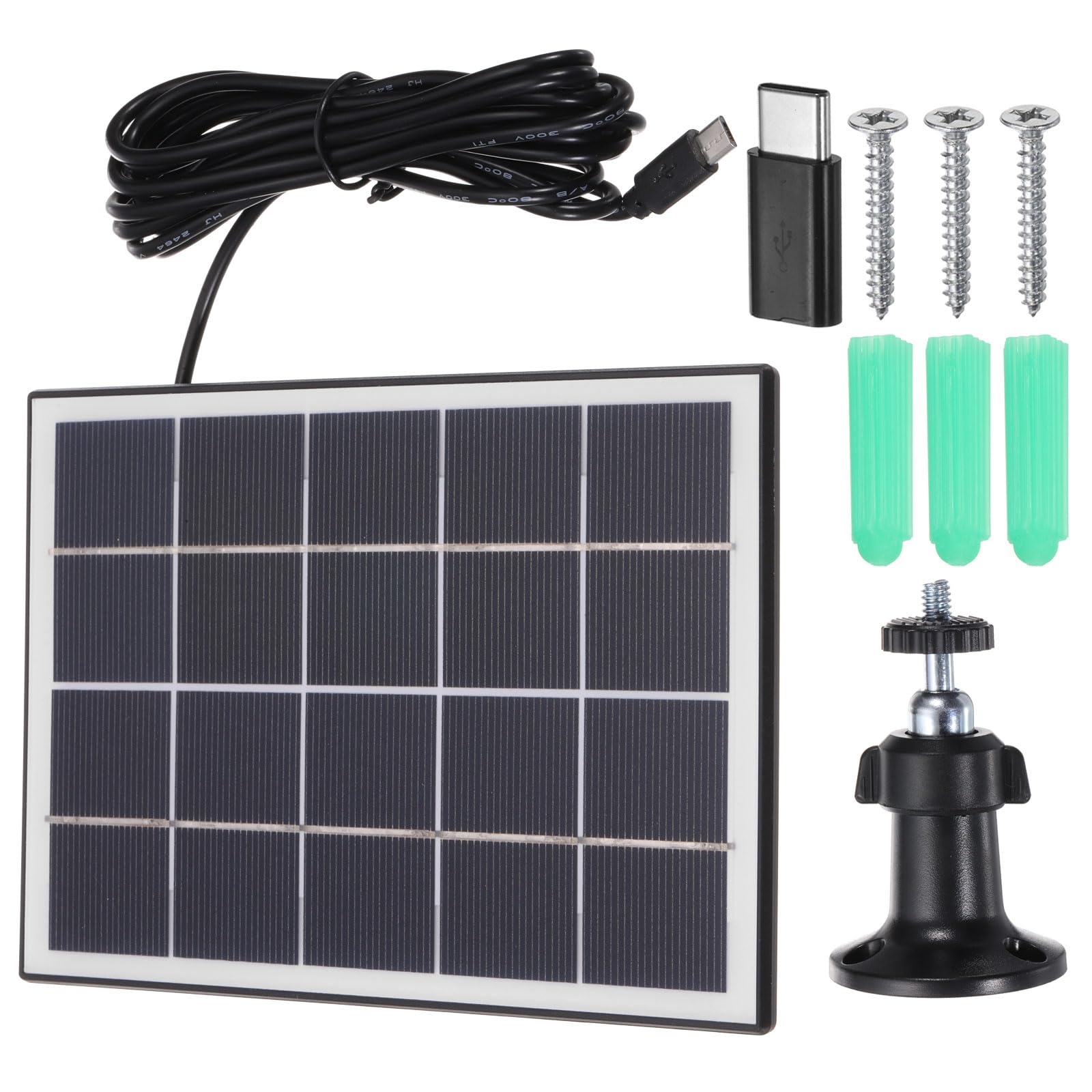 Panneau solaire 5V 0,6A chargeur avec port USB-C et câble long 3,2m noir