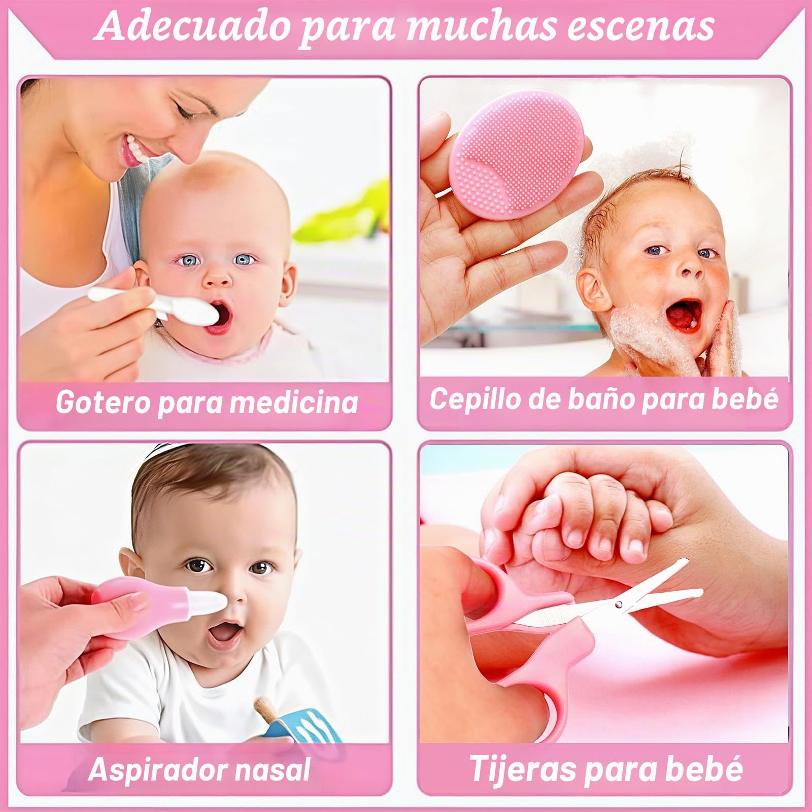 Kit de cuidado de la salud y aseo del bebé, 20 en 1, portátil, con cepillo para el pelo, peine, aspirador nasal, cortador de uñas eléctrico, kit esencial para bebés recién nacidos y niñas (rosa)