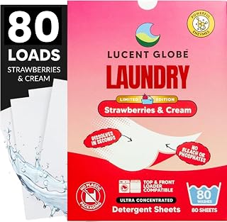 Lucent Globe Laundry Detergent Sheets. Pre-Measured Laundry Sheets. Powerful Stain Removal. Works in All Clothes Washers. (Strawberries & Cream)