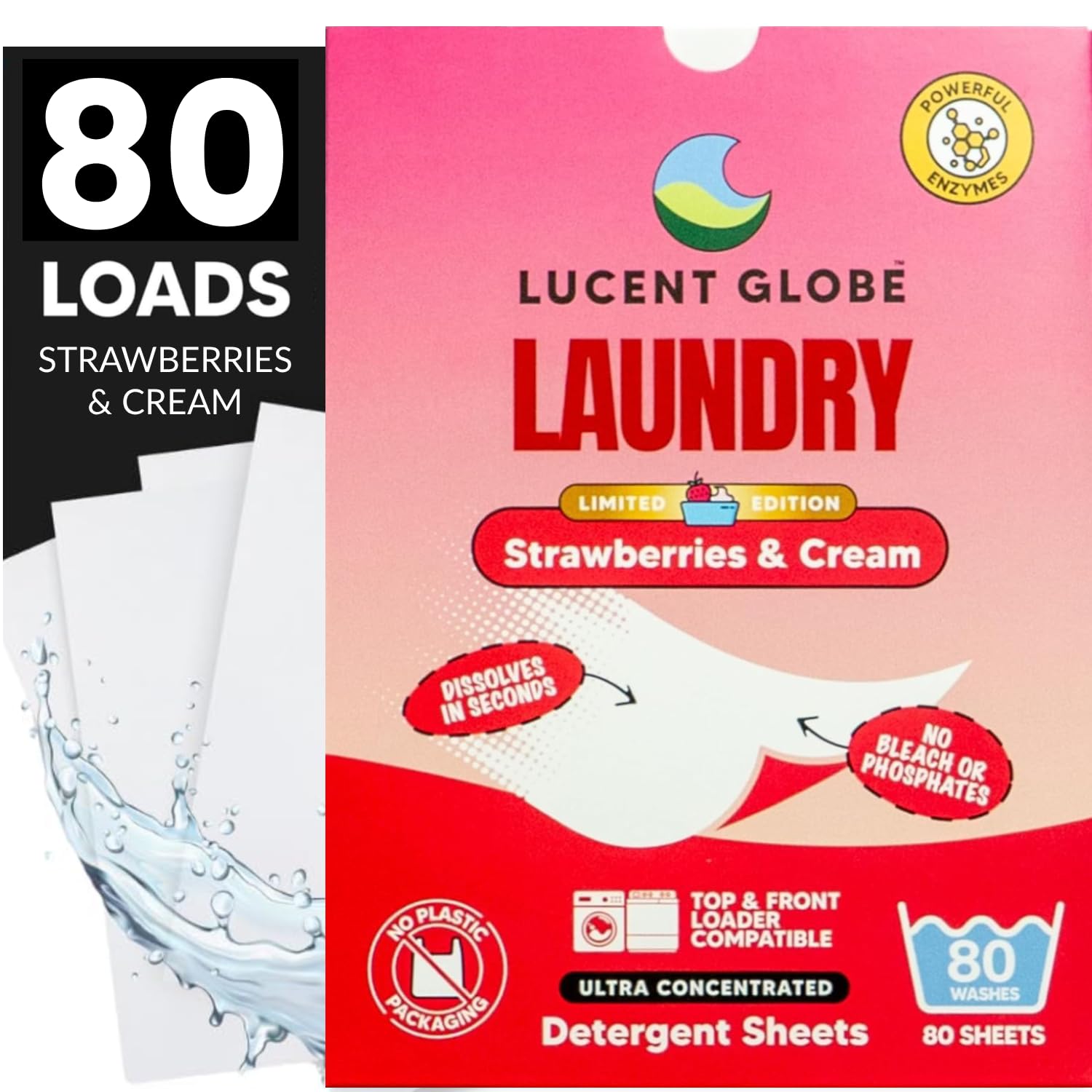 Lucent Globe Laundry Detergent Sheets (80 Pack - Strawberries &amp; Cream)