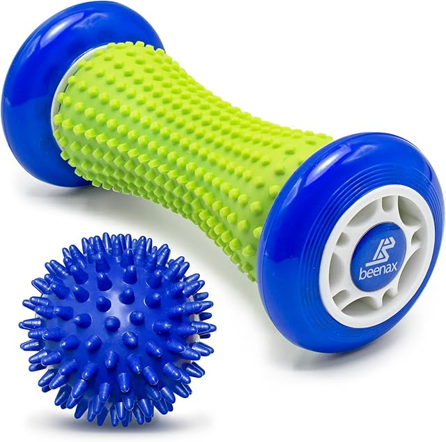 Beenax Foot Massage Roller and Hard Spiky Ball Set - Perfect for Plantar Fasciitis Recovery, Wrists and Forearms Exercise, Arm Pain, Trigger Point - Designed to Relieve Stress and Relax Tight Muscles