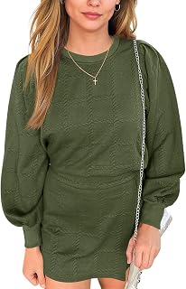 Tankaneo Womens 2 Piece Sweatshirt Set Lantern Long Sleeve Crewneck Sweatshirts Asymmetric Mini Skorts Textured Lounge Sets
