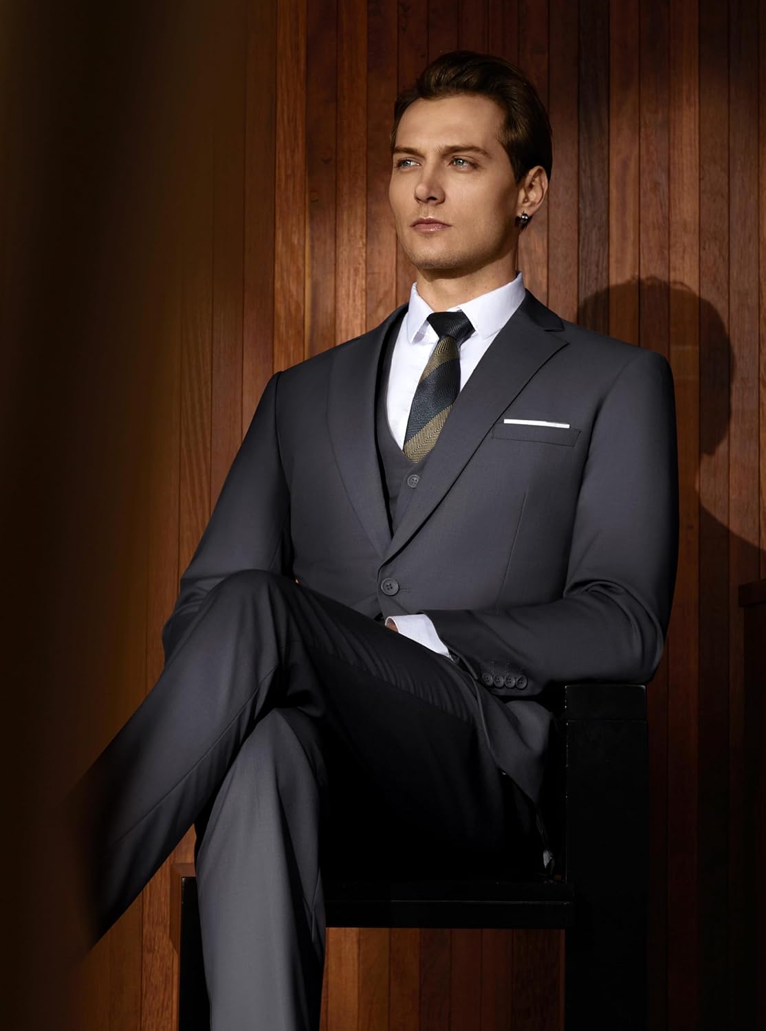 WULFUL Men’s Slim Fit Suit One Button 3-Piece Blazer Dress Business Wedding... - Picture 195 of 257