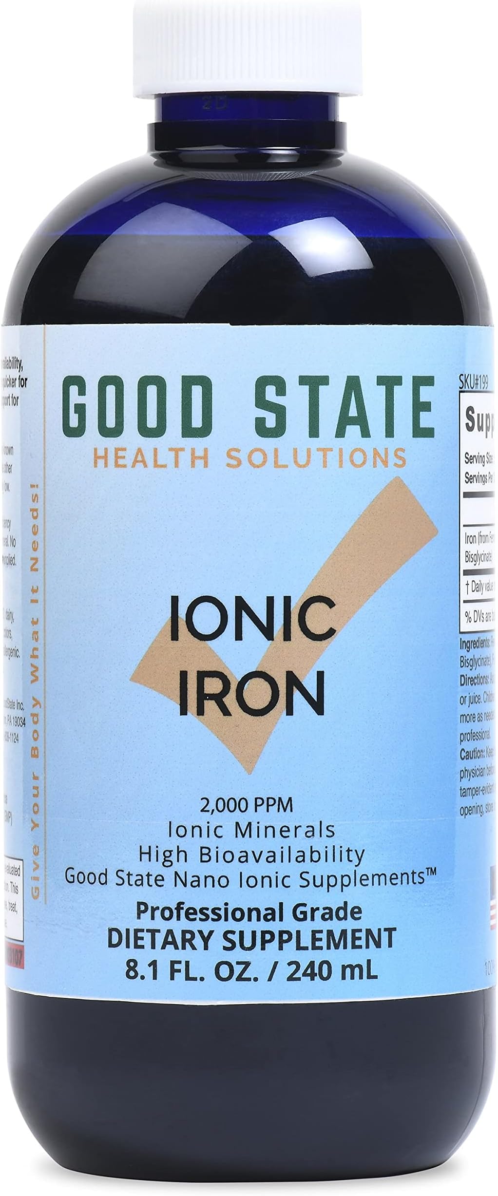 Good State | Ionic Iron | Natural | Nano Sized Mineral Technology | Professional Grade | Supports Healthy Heart, Skin & Bones | 48 Servings at 10 mg, Plus 2 mg Fulvic Acid | 8 Fl oz Bottle
