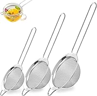 BLIGKO 3Pcs Fine Mesh Strainer Set with Handles - Stainless Steel Sieve Colanders Small Medium Large for Flour Sifting, Juicing, Cocktails, Baking