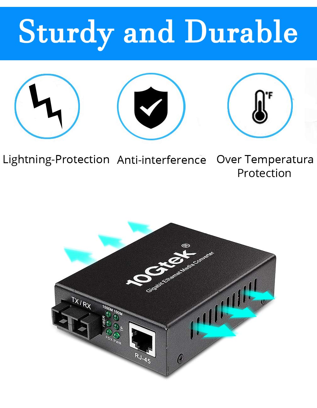 Gigabit Ethernet to Fiber Media Converter 10/100/1000M Single-Mode Dual Fiber SC to RJ45, up to 20km