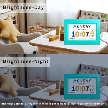 SSYA Digital Calendar, Kids Digital Clock, 20 Alarms Custom Reminders, Auto DST, Large Clear Display, Alarm Clocks for Bedrooms & Kids, Easy to Use for Kids. (Blue, 7 inch)