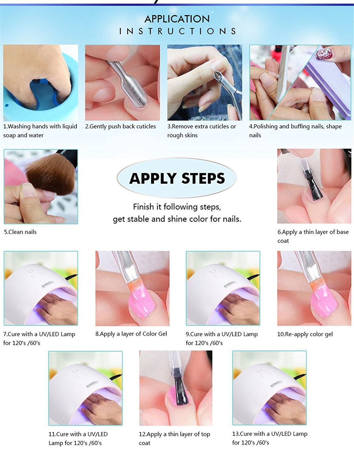 Gel-Nagellack-Starter-Kit, 2 Base Coat + 2 Top Coat + 30 Farben UV LED Semi-Permanent Soak-off Shellac Gel für Nägel Maniküre, mit 2 Bürsten + Mini UV/LED-Lampe Tragbarer Trockner mit USB-Kabel