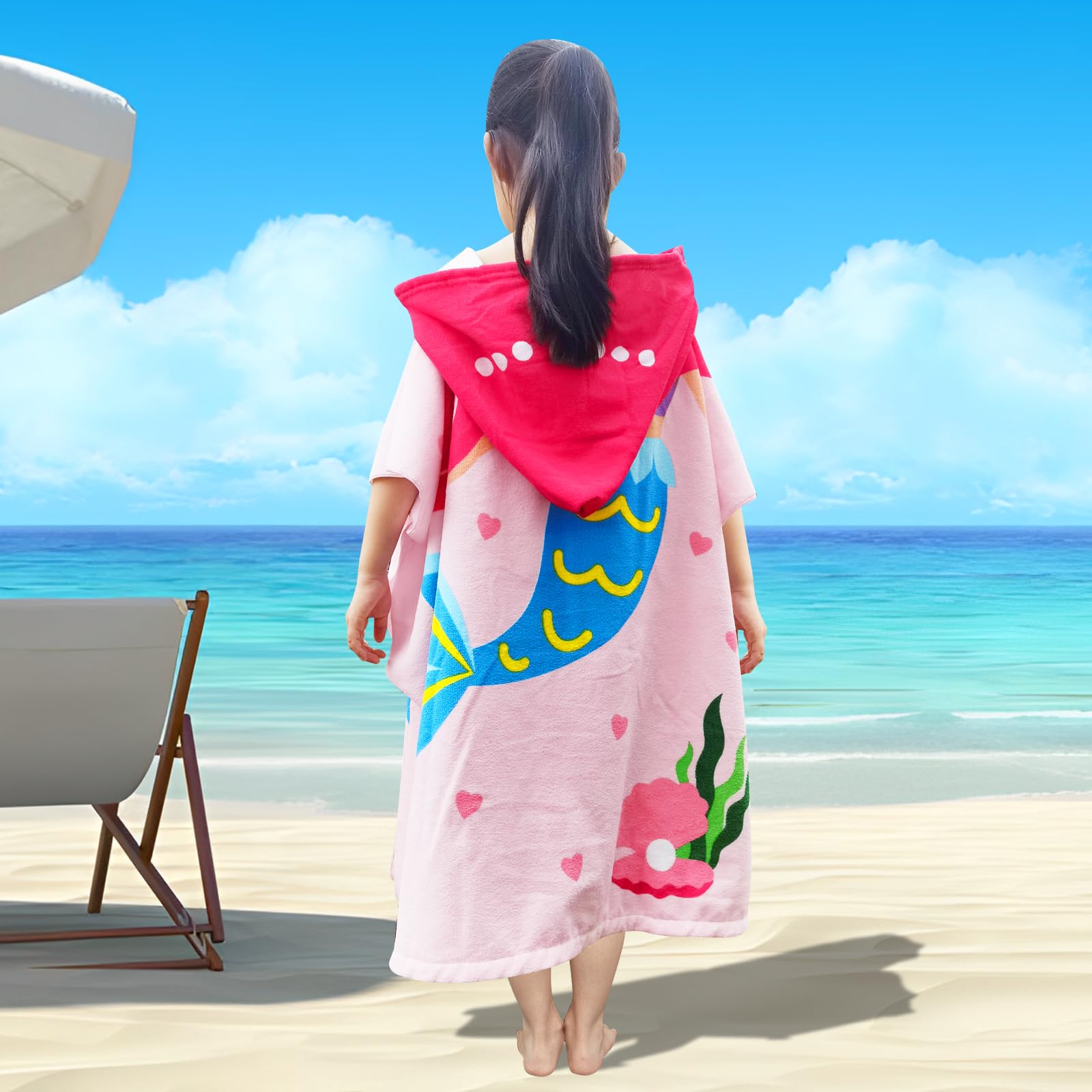 Poncho Serviette De Bain à Capuche Licorne Pour Enfants 2-8 Ans - Microfibre Super Douce - 60x60 Cm