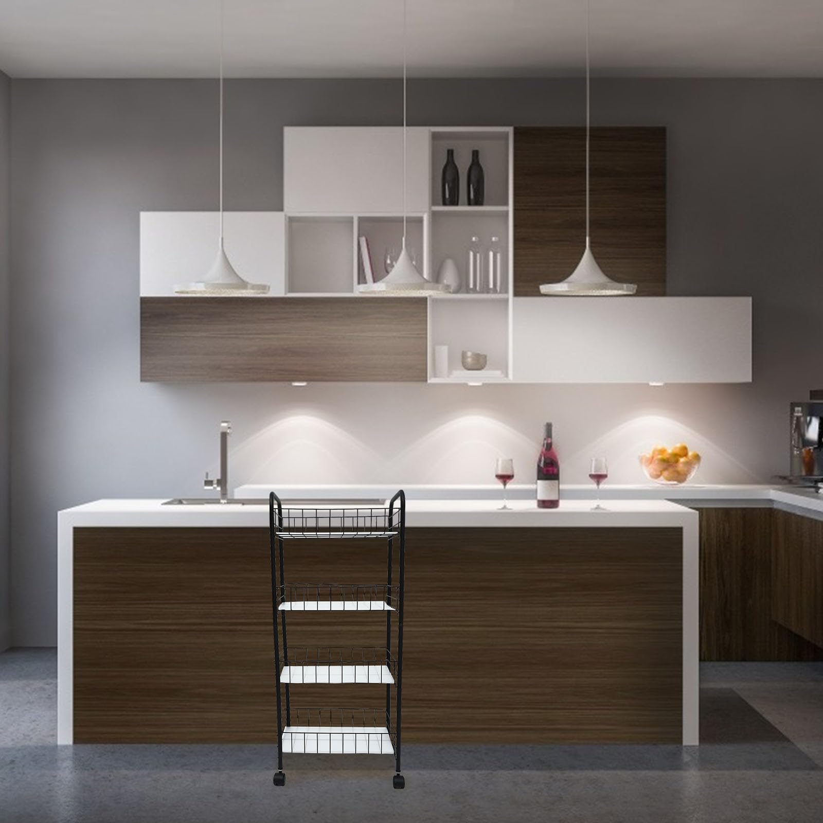 Operitacx Estante Móvil de Almacenamiento Negro para Baño y Balcón 4 Capas, Diseño Multiusos de Acero al Carbono Ruedas y Freno, Gran Capacidad