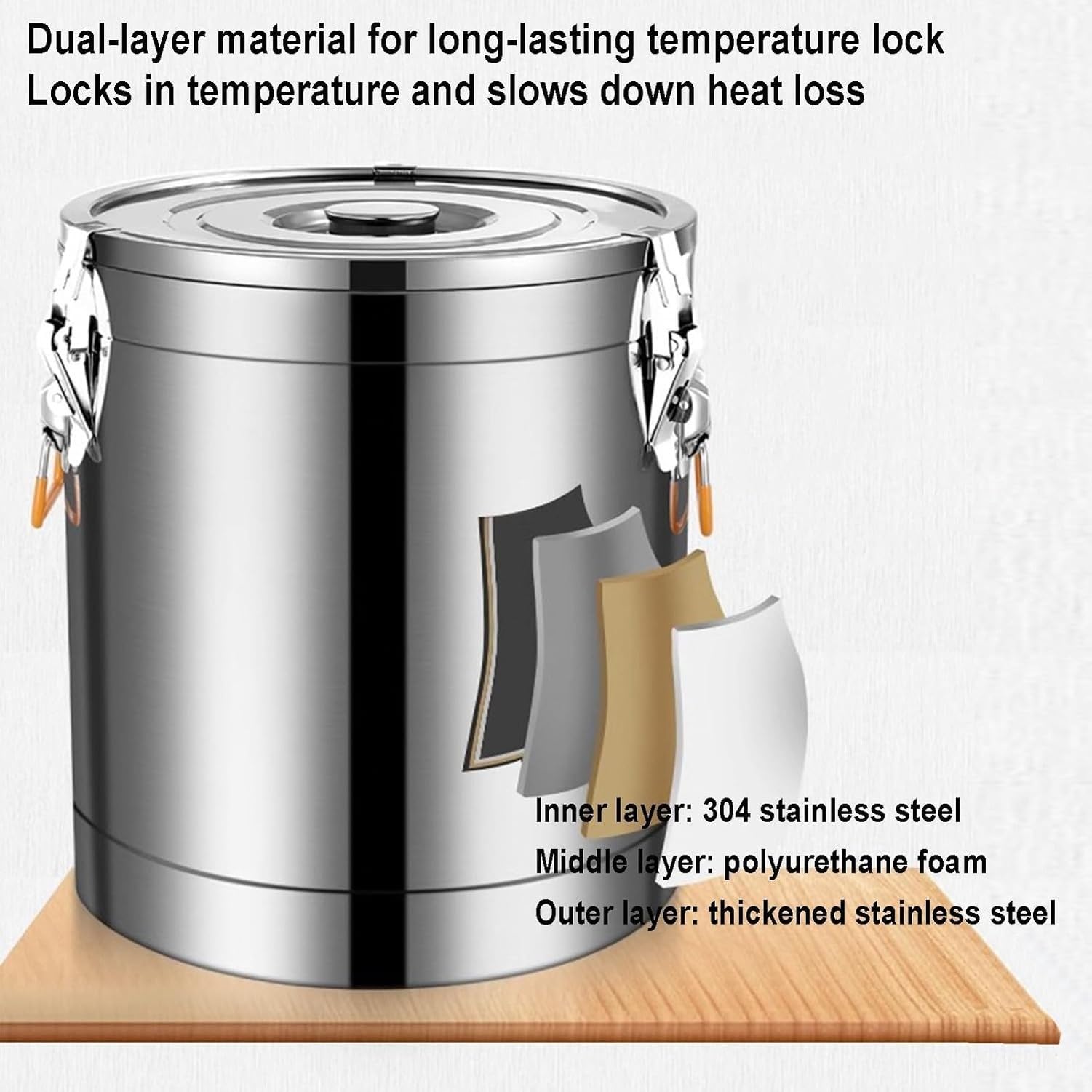 Barril Aislado de Acero Inoxidable 304, Cubo para Leche y dispensador de Bebidas isotérmico de 10L para Almacenamiento y Consumo, Plata, 40L