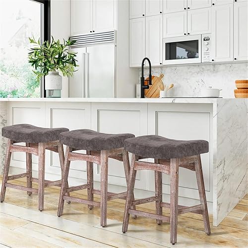 Miniatura 40 de Sophia & William Juego de 4 taburetes de bar de altura de mostrador, modernos taburetes de bar de piel sintética sin respaldo con patas de madera