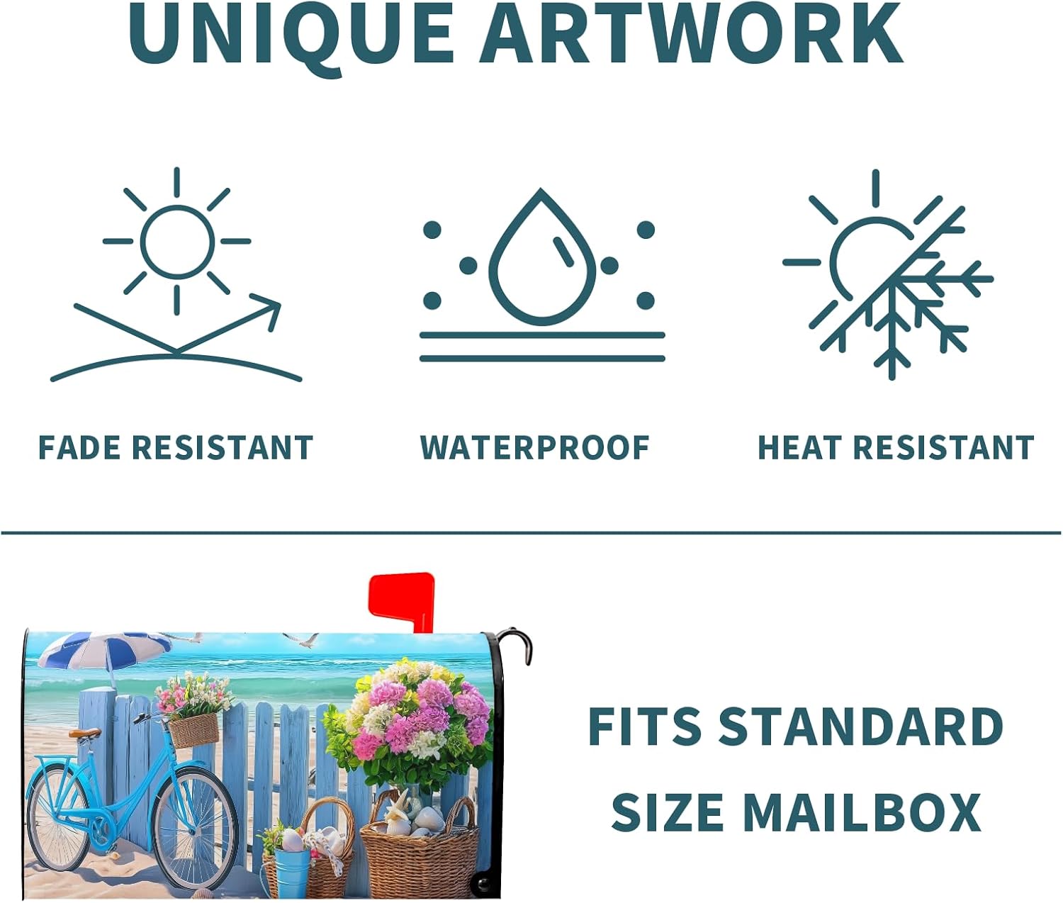 Sweetshow Summer Blue Ocean Seagull Mailbox Covers Magnetic Standard Size 25.5" X 21",Beach Life Colorful Flowers Blue Bicycle Mailbox Wraps Post Letter Box Cover for Holiday Garden Yard Decor