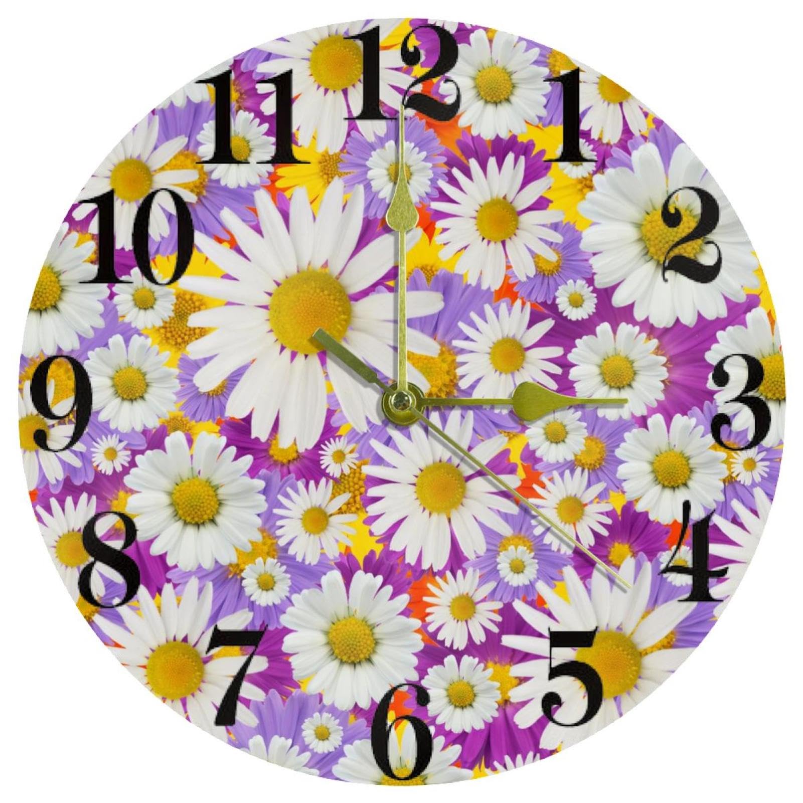 Horloge murale pour cuisine et école ronde et colorée style marguerite printanière