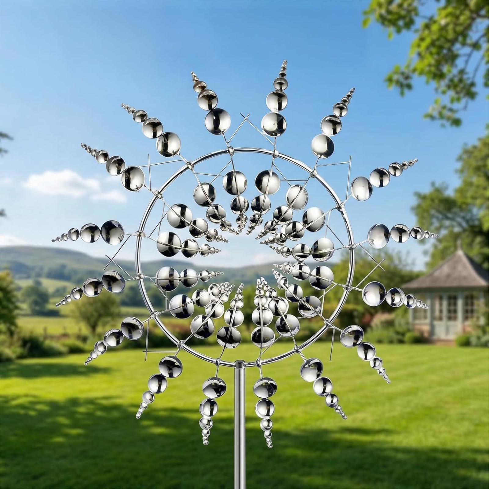 Móviles Verticales de Viento de Acero Inoxidable para Exteriores, Molinos de Viento 3D dinámicos, Molinos de Viento de Metal giratorios en Forma de Flor,D,30 × 96.5 cm