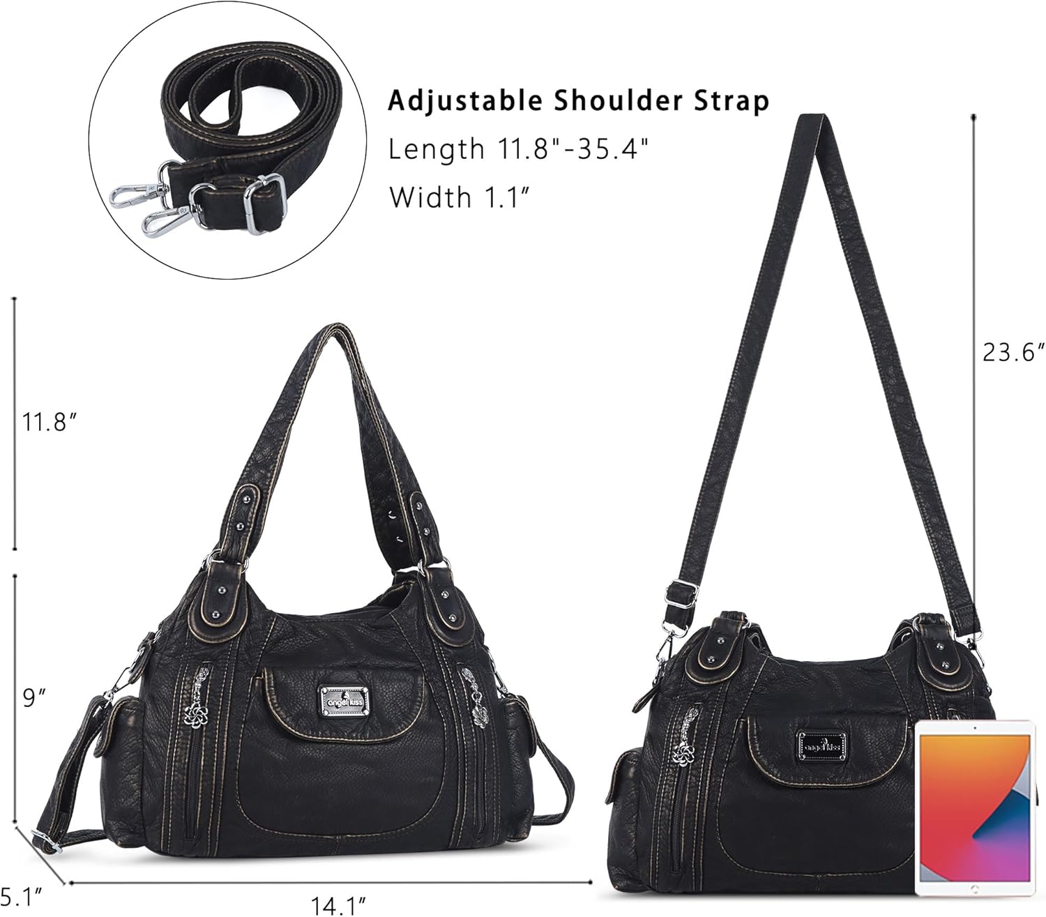 Angel Kiss Purses for Women, Large Shoulder Bag Hobo Tote Purse Mutipocket Faux Leather Satchel Hobo Purse - Image 4