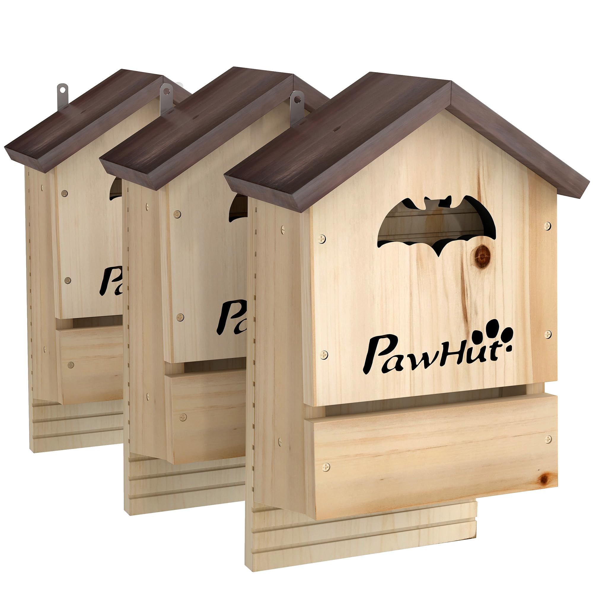 PawHut Fledermauskasten 3er Set aus Tannenholz Fledermaushaus Nistkasten für Fledermäuse zum Aufhängen für Gärten, Obstplantagen, Bauernhöfe 21,5 x 11,5 x 34 cm