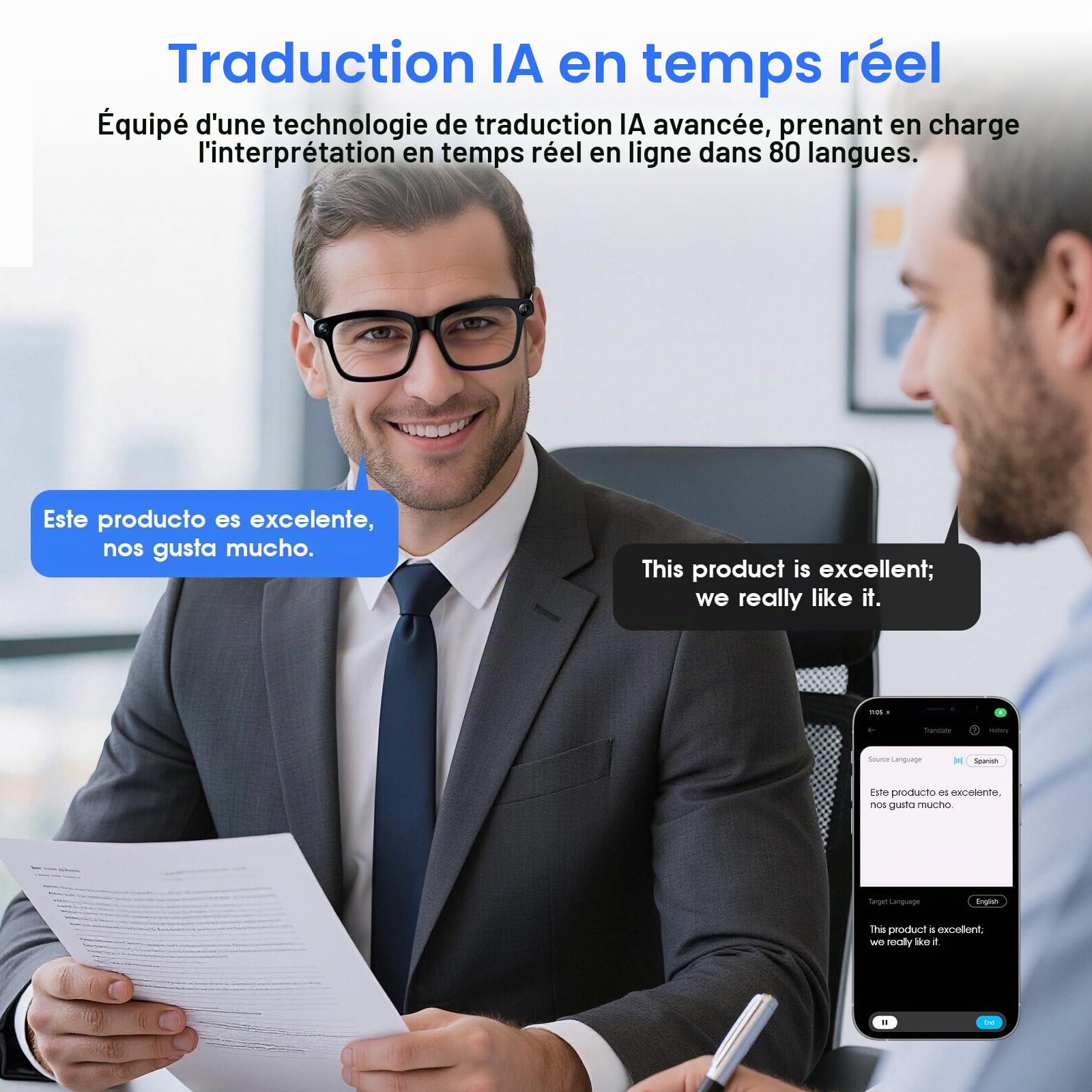 GenXenon Lunettes Connectées avec Caméra, Caméra 8 MP, Batterie 300 mAh, Charge USB-C, Prend en Charge l'enregistrement Vidéo 1080P, Photos et Assistant IA, pour Voyage, Camping (3 Paires de Verres)