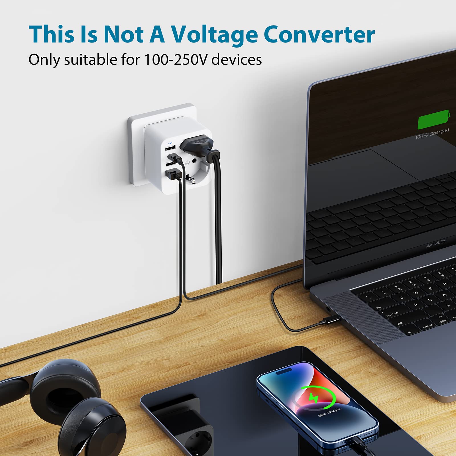 6 en 1 Adaptateur Prise France vers USA, Adaptateur Prise USA, Canada, Americaine avec 3 USB et 1 Type C (3,4A) et 2 Prises, Mexique Thaïlande Type B