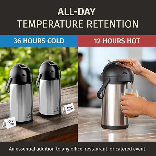Miniatura 2 de Jarra térmica para café Airpot de 74 oz, mantiene el café caliente durante 12 horas y frío durante 24 horas, termo de café de acero inoxidable