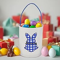 Vista 6 de Cesta de Pascua para niños, cesta de conejo de Pascua de VAPCUFF personalizada, cesta de Pascua con nombre, diseño de conejito de cuadrícula azul