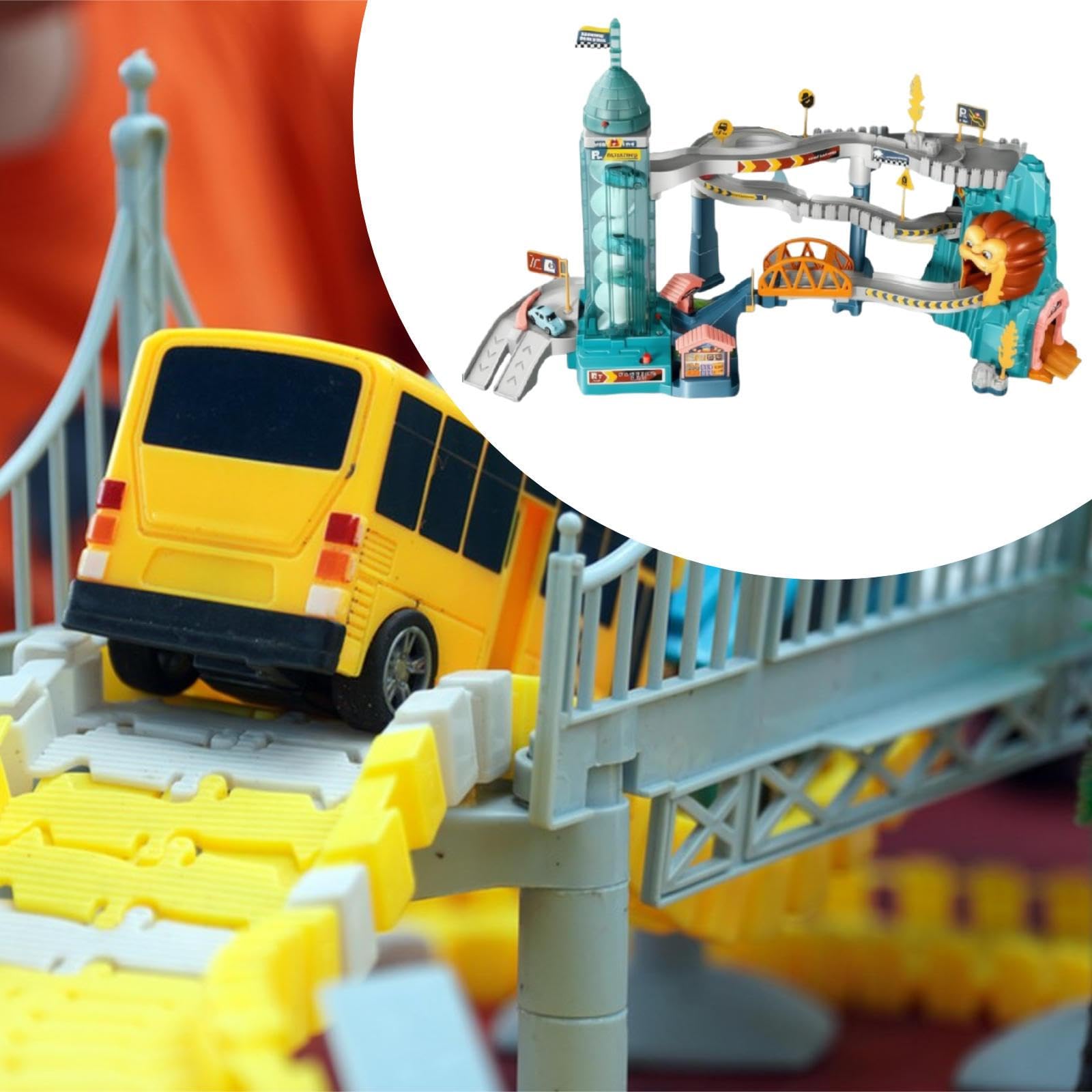 Colcolo Juego Pista Carreras, Juego construcción vehículos, rampa Pista Juguete para Preescolar, León