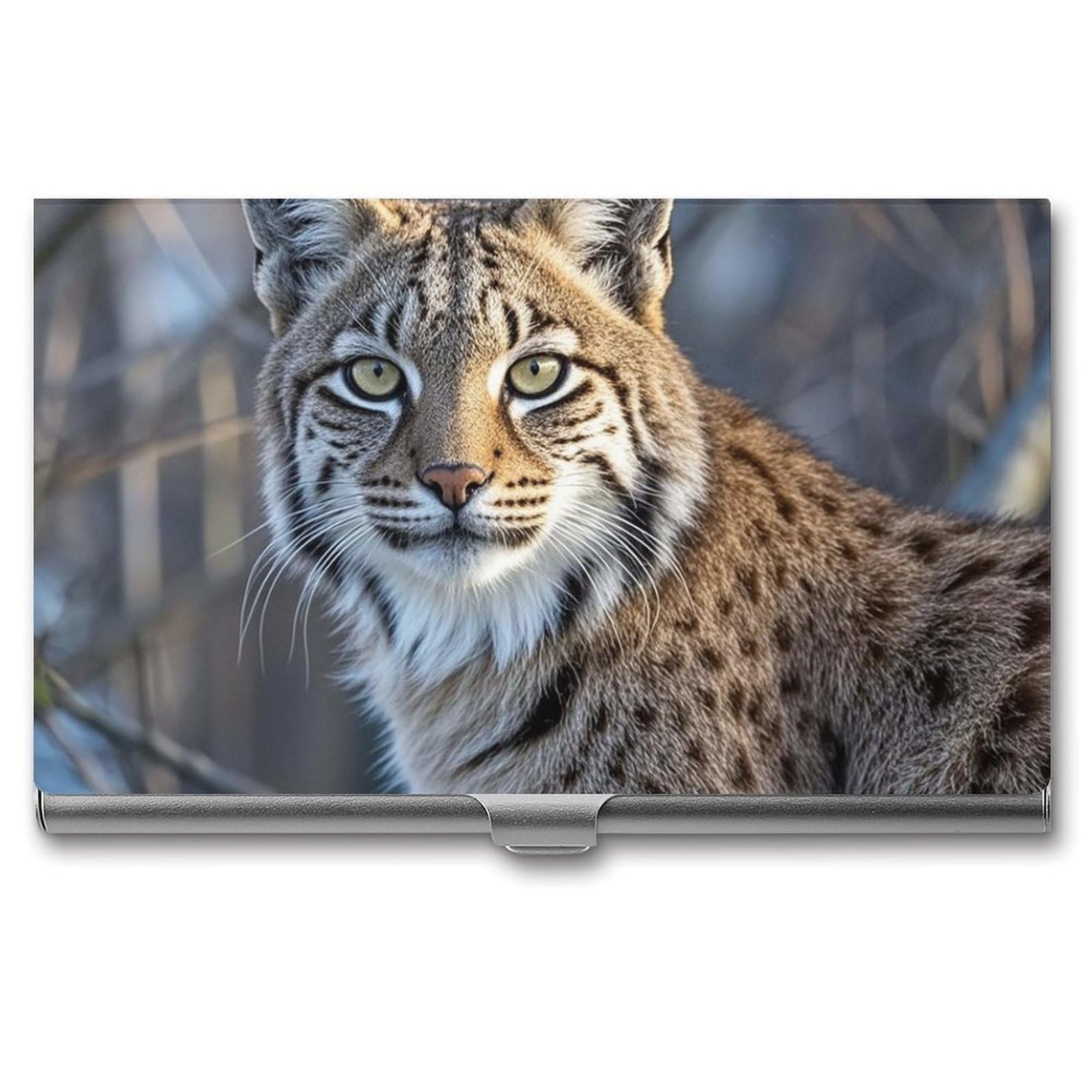 BTCOWZRV Wild Bobcat Business Card Holder Metal Slim Business Card Case, Pocket Card Holder for Men Women Purse Name Card Holder Stainless Steel Wallet Credit ID Case for Office