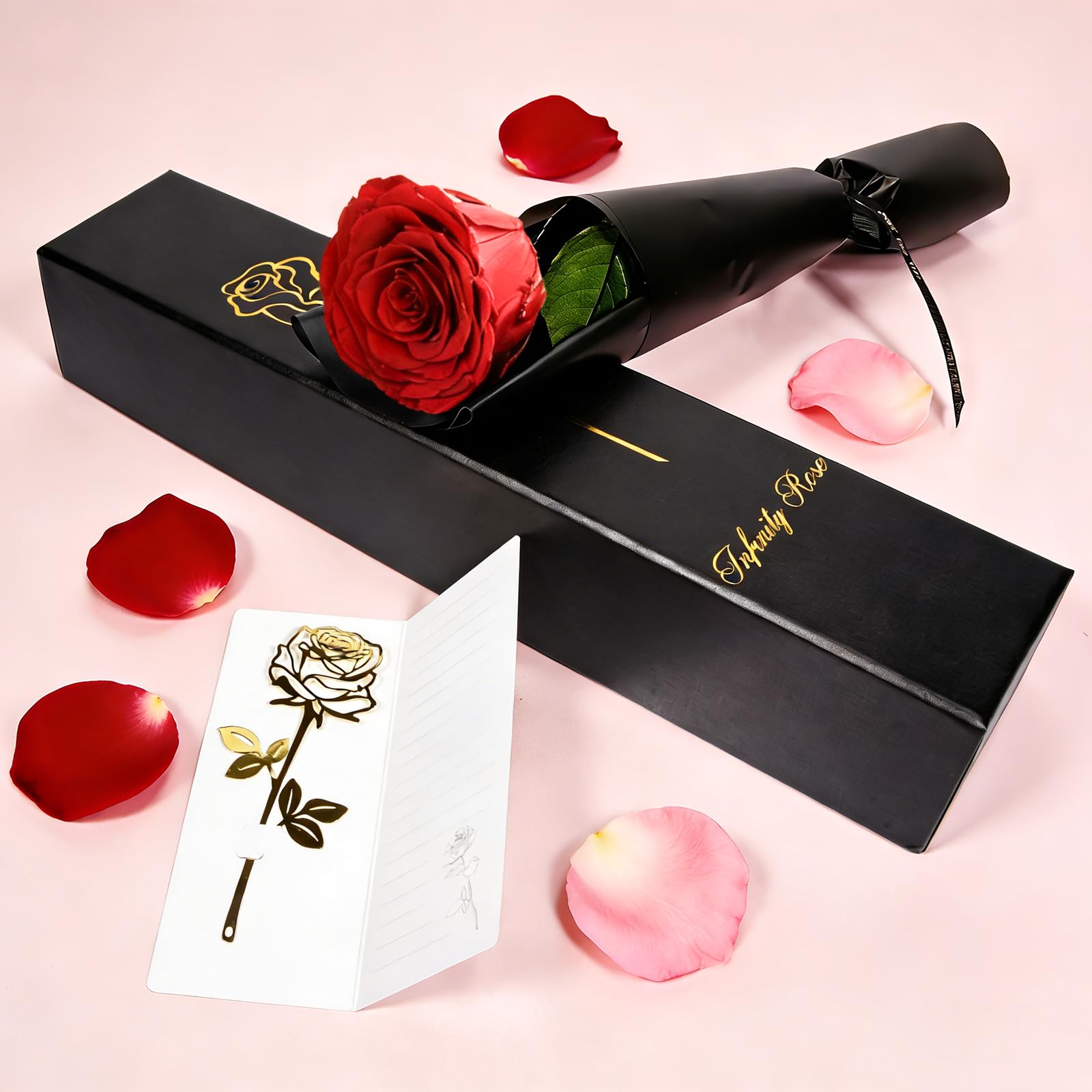 Yamonic Rosa Stabilizzata Regalo Donna, Vera Rosa Eterna con Steli Regalo per Donne Compleanno, Regali Natale San Valentino Festa della Mamma Anniversario Matrimonio Regali Fidanzata Mamma Nonna