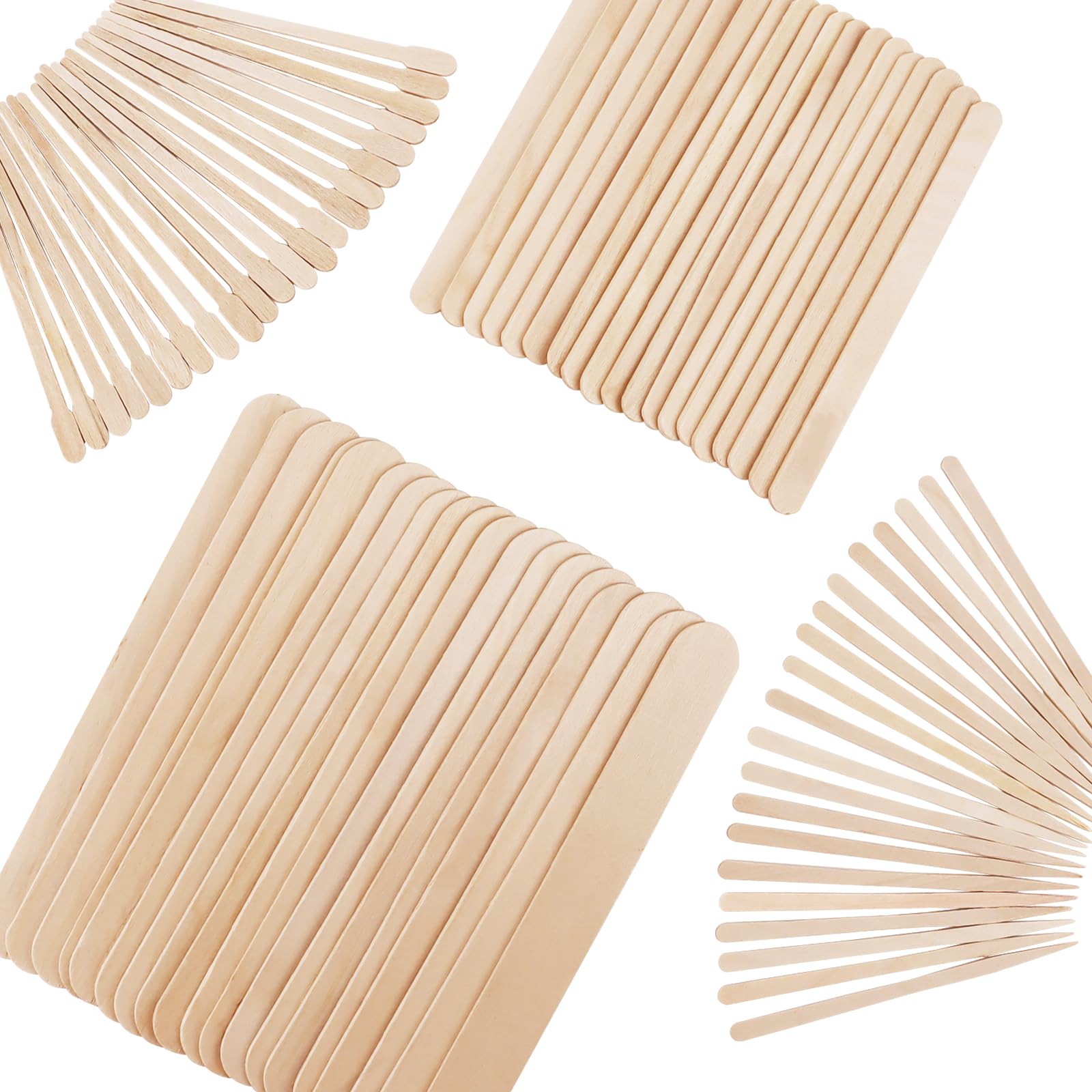 KTOJOY 300 Pack 4 Style Assorted Wooden Wax Sticks for Hair Removal Body Legs Face and Small Medium Large Sizes Eyebrow Waxing Applicator Spatulas