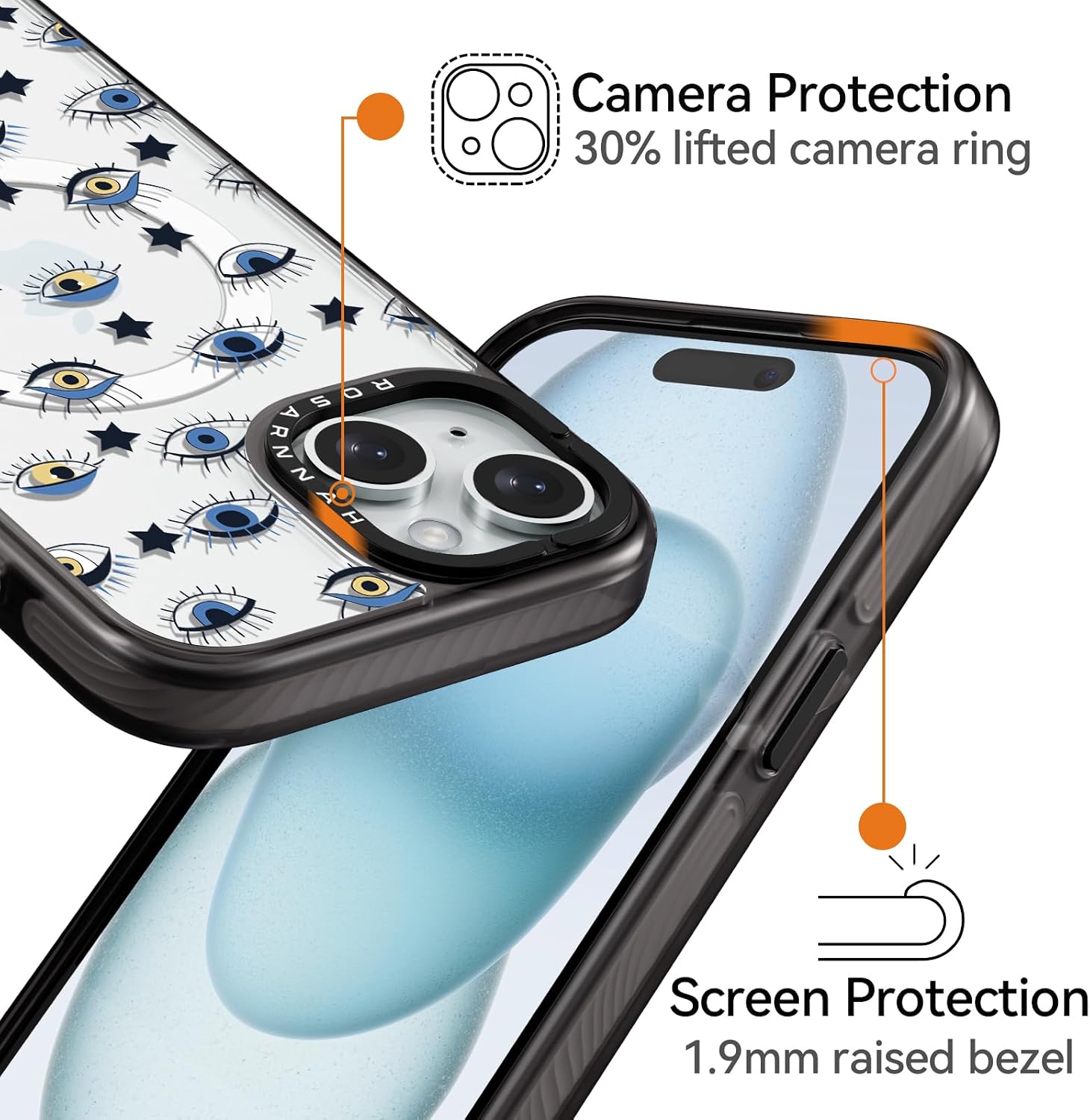 Magnetic for iPhone 15 Magsafe Case Cute Aesthetic - Durable Shockproof 6.6 ft Drop Impact Phone Case Cover with Funny Fashion Starry Eyes 6.1" Black