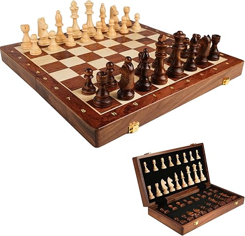 Juego de ajedrez clásico de madera, tablero de ajedrez de madera plegable y piezas de ajedrez de madera estilo Staunton, juego de mesa de ajedrez