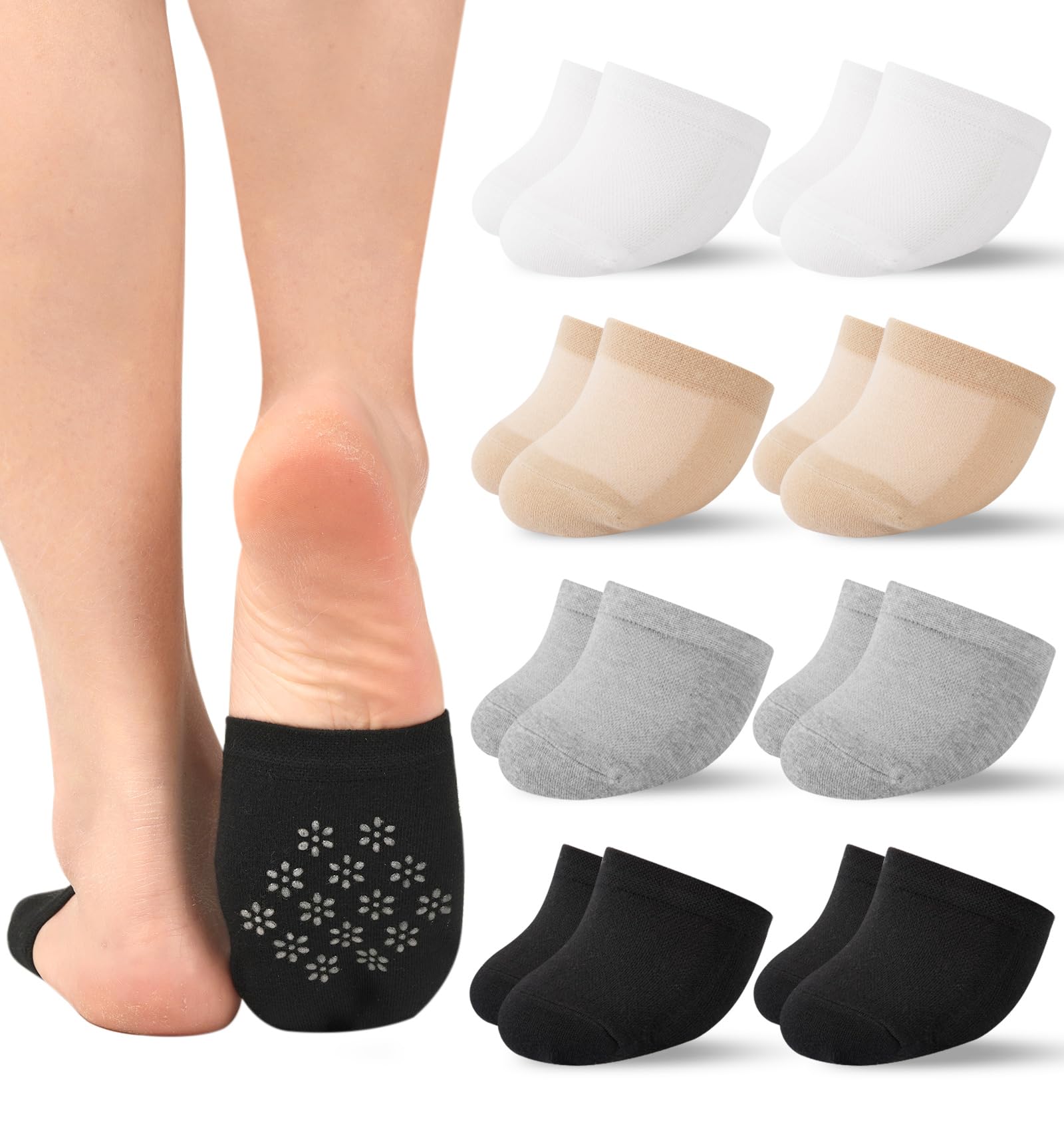Murmorers Toe Socks Womens for Mules, Half Socks Toe Topper Covers No Show Invisible Non-slip Liners for Clogs 6/8 Pairs