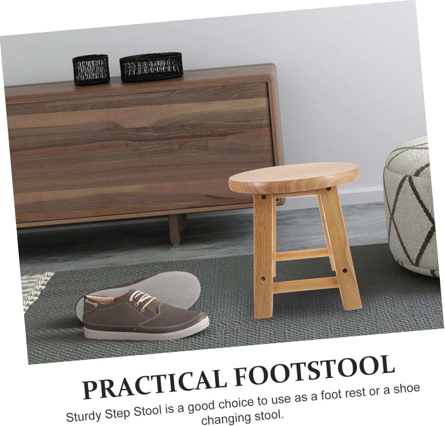 Sturdy Step Stool Solid Wood for Living Room Desk Boys and Girls and Bath Small Bench