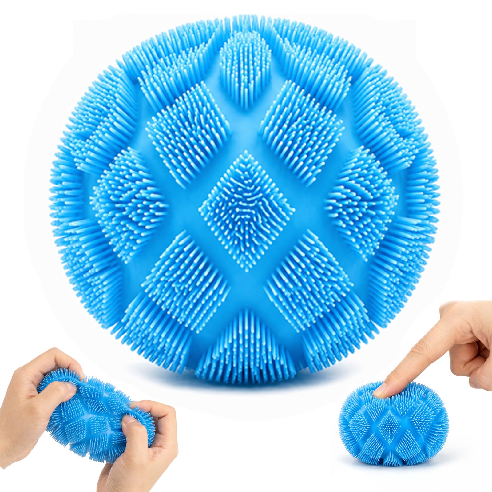 Fuzz Ball Fidget Stress Toy, Squishy Stress Ball, Slow Rising Sensory Squeeze Toy for Anxiety Relief, Soft TPR Fidget Toy for Kids Adults Office School Home(Blue)