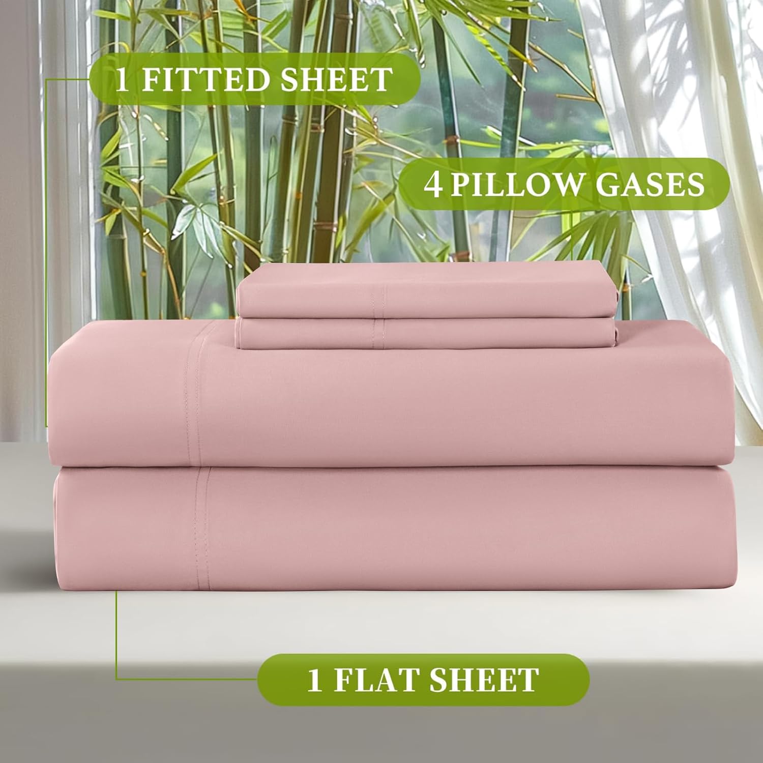 Shilucheng 100% Viscose Derived from Bamboo_ Sheets Queen Size 6pcs - Ultra Cooling & Silky Soft Bed Sheets, 16" Deep Pocket, Perfect for Hot Sleepers, Hotel Bedding Sheets (Light Pink) - Image 6