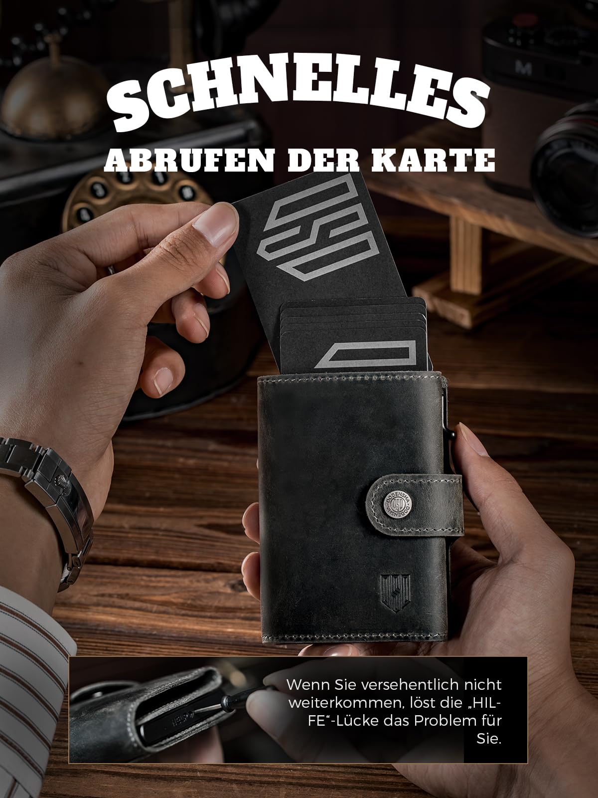 DODENSHA Slim Wallet mit Münzfach | Herren Geldbörse mit Knopf | Wallets for Men | Portmonee Herren mit Ticket Fach | Pop-up-Kreditkartenetui Geldbeute für 7-9 Karten | RFID Schutz I GrauGrau