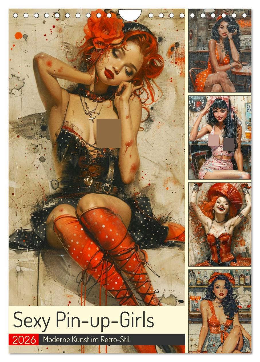 Sexy pin-up girls. Modern art in retro style UK-Version (Wall Calendar 2026 DIN A4 Portrait), CALVENDO 12 Month Wall Calendar — image 1
