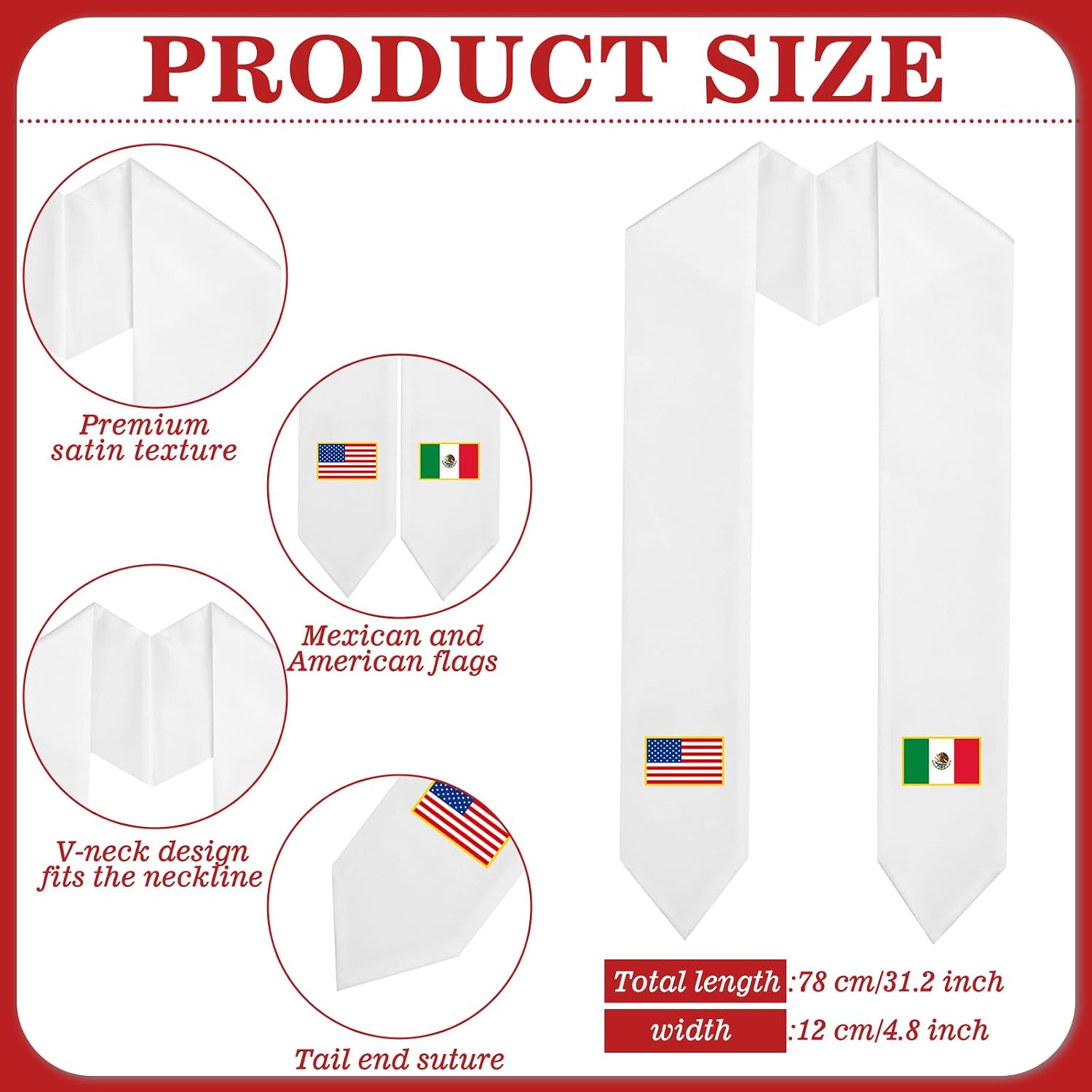 Sasylvia Mexican Graduation Stole Sash Country Flag Grad Stole for International Students