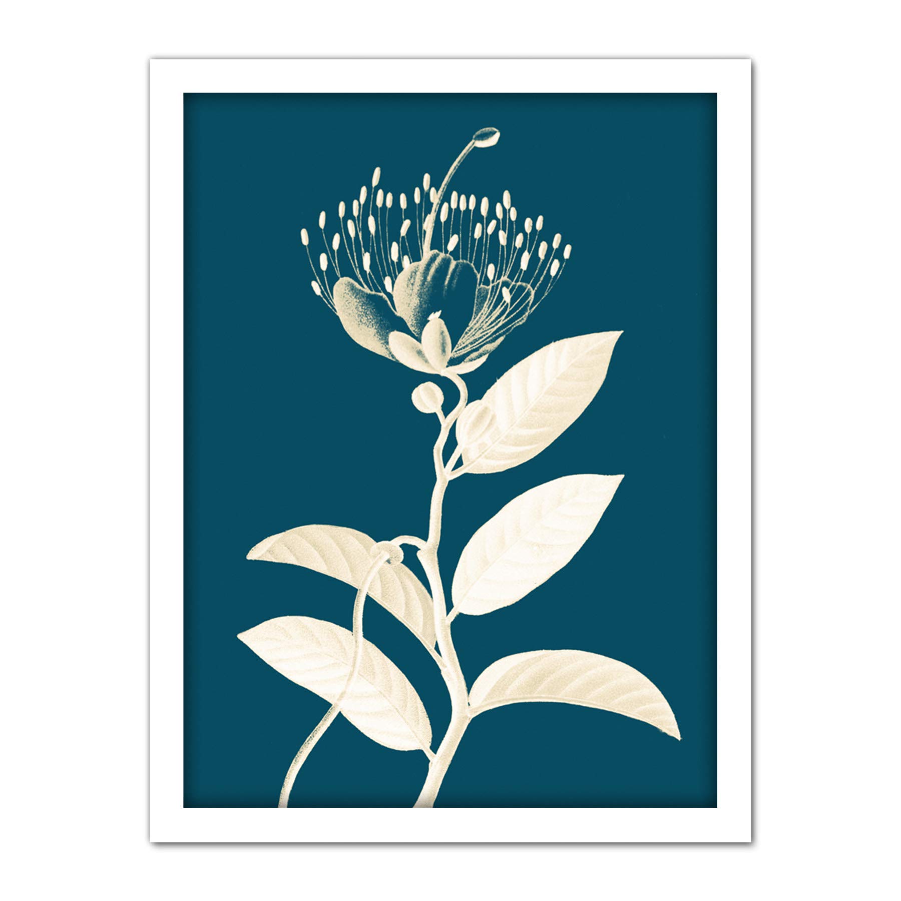 Wee Blue Coo Modern Bold Biodiversity Blue Plant Artwork Framed Wall Art Print 18X24 Inch