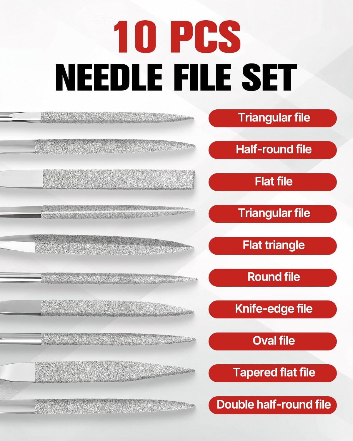 10 Pcs Needle File Set, Diamond Needle Files 4x160mm, Silver