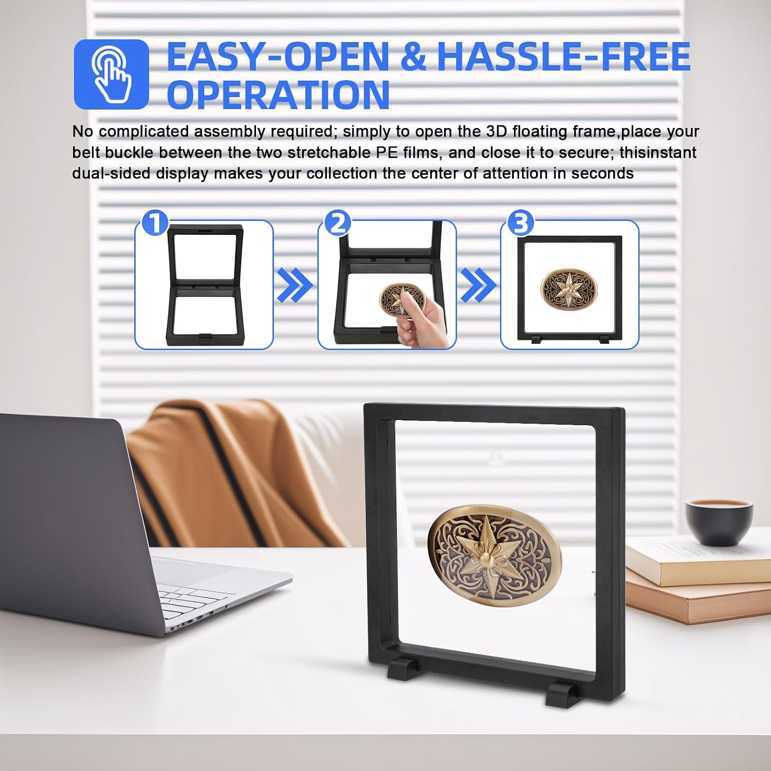 2 Pack Belt Buckle Display Case, 7.1 x 7.1 Inch 3D Floating Frame Display Case for Most Belt Buckles, Excluding the Belt Buckle