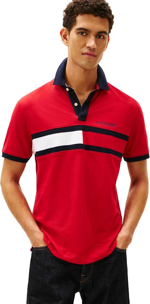 Tommy Hilfiger Men's Short Sleeve Cotton Pique Flag Polo in Regular Fit