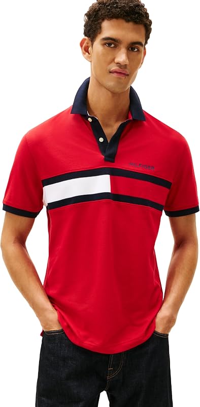 Tommy Hilfiger Men's Short Sleeve Cotton Pique Flag Polo in Regular Fit