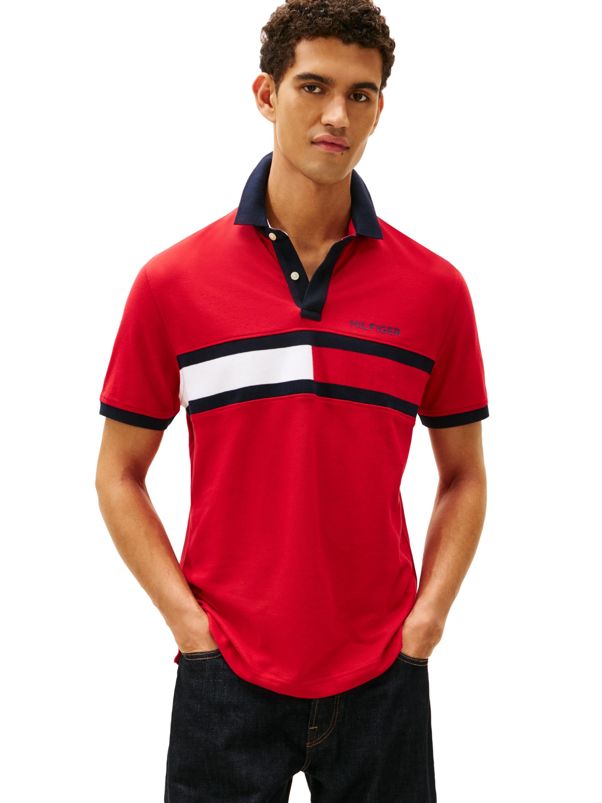 Tommy Hilfiger Men's Short Sleeve Cotton Pique Flag Polo in Regular Fit