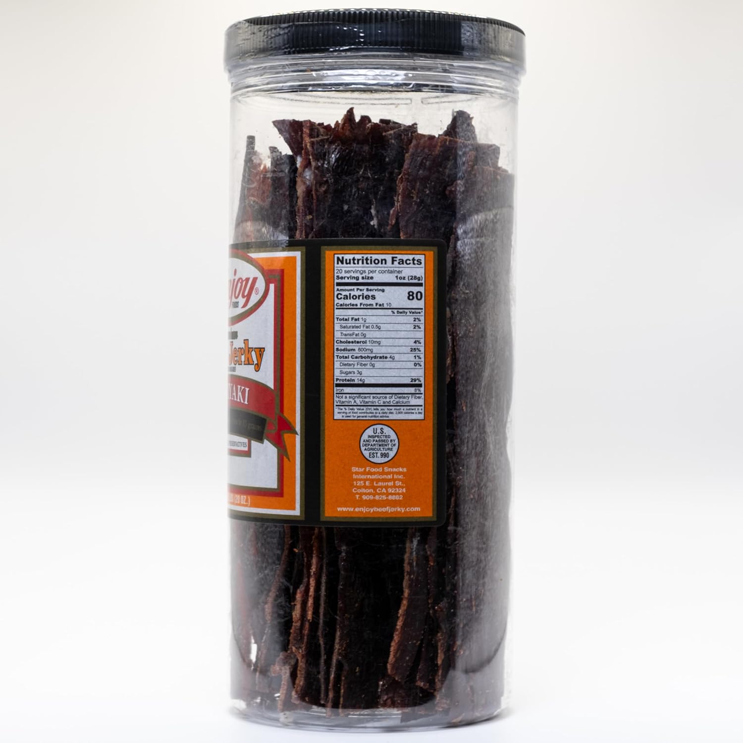 Enjoy Teriyaki Beef Jerky 20 oz Jar (Pack of 1) | 32 Count | Traditional Style | High Protein | Low Fat | Zero Trans Fat | No Preservatives | No MSG | No Nitrites | USA Made | Resealable Jar
